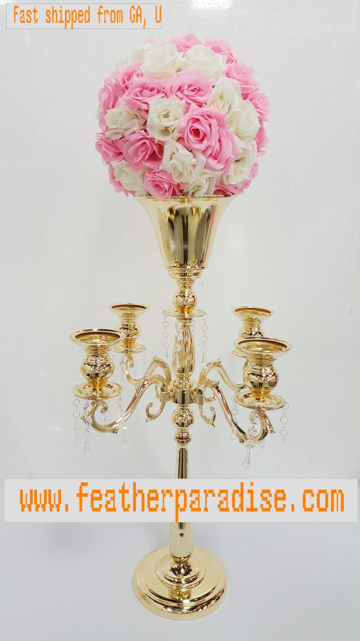 30 Inch 5-Arm Candelabra Wedding Centerpiece & Floral Stand | 1 Piece FeatherParadise.com