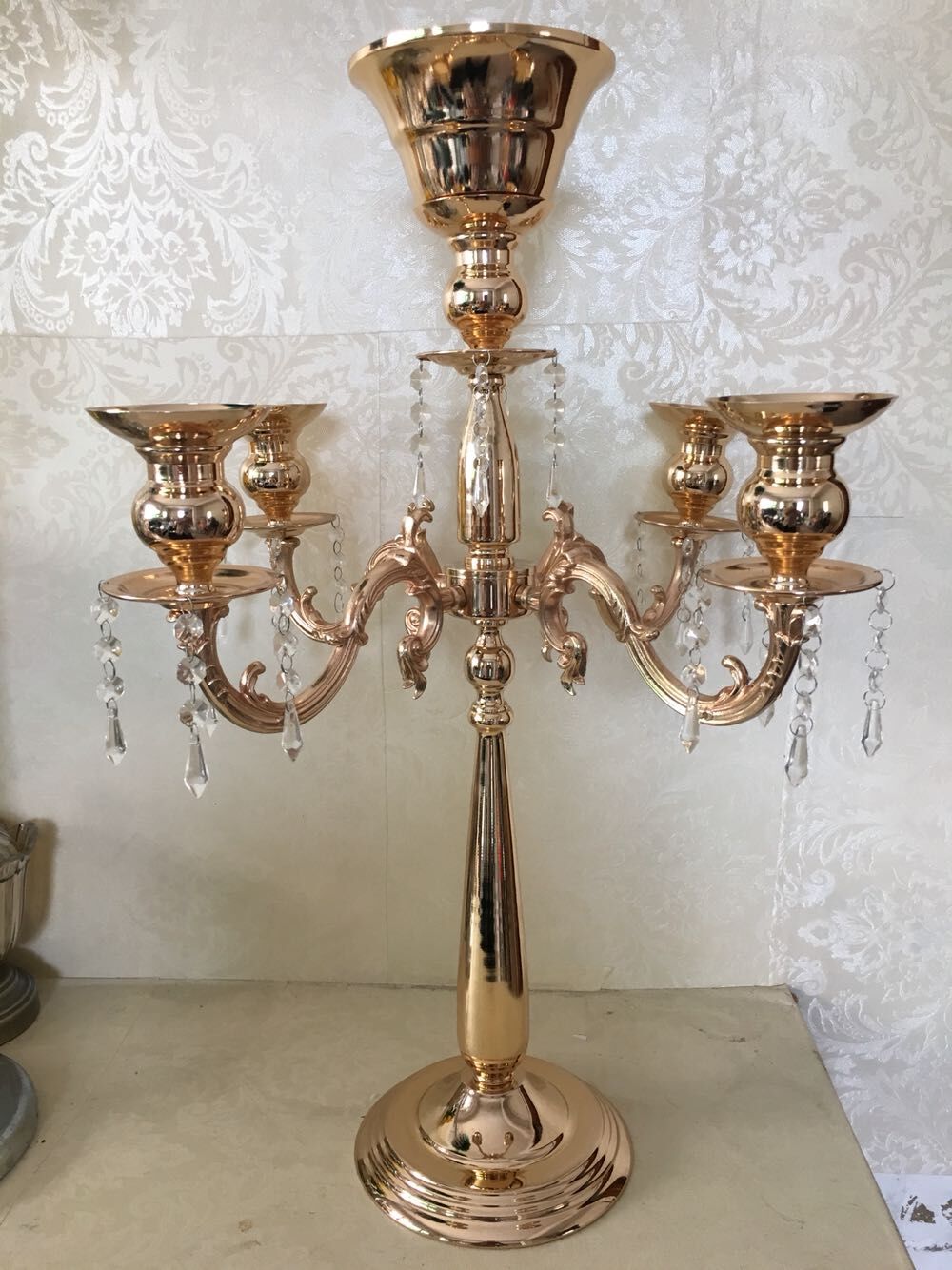 30 Inch 5-Arm Candelabra Wedding Centerpiece & Floral Stand | 1 Piece FeatherParadise.com