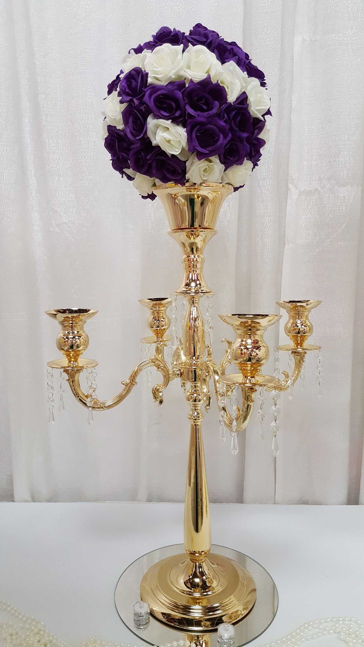 30 Inch 5-Arm Candelabra Wedding Centerpiece & Floral Stand | 1 Piece FeatherParadise.com