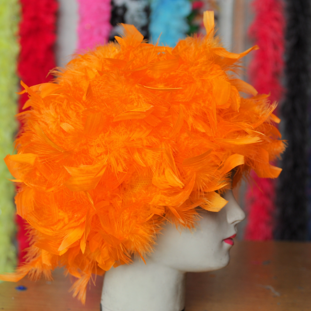 Handmade Chandelle Feather Wig – Turkey Flat Feather Costume Wig - 1 Piece FeatherParadise.com