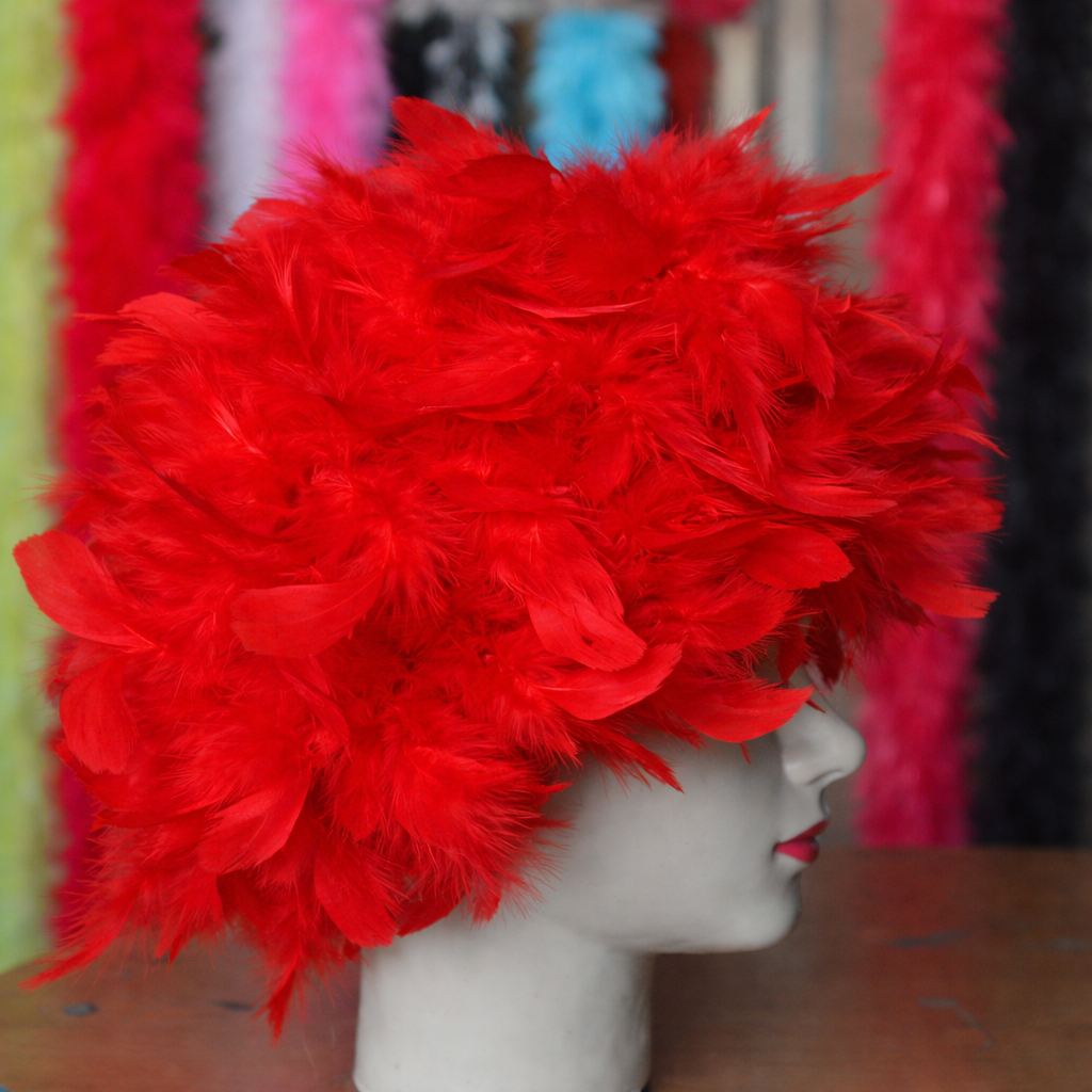Handmade Chandelle Feather Wig – Turkey Flat Feather Costume Wig - 1 Piece