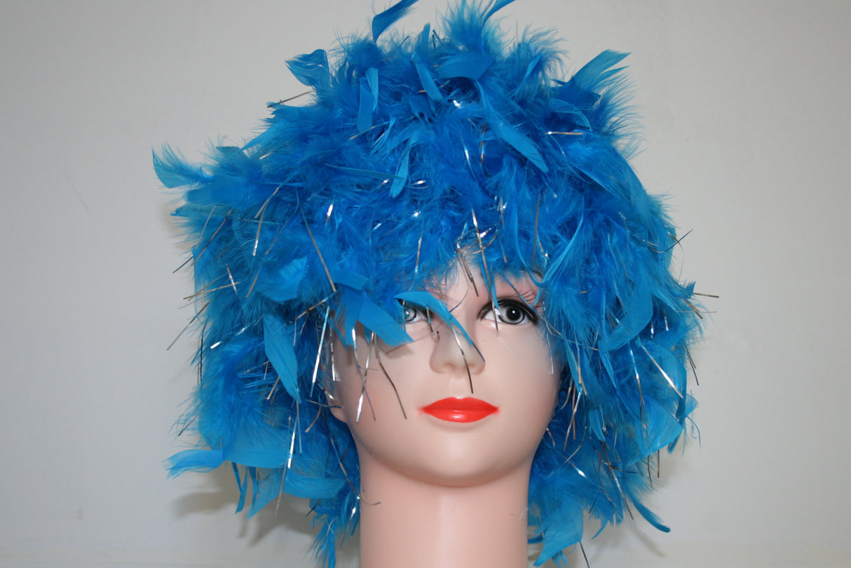 Handmade Chandelle Feather Wig – Turkey Flat Feather Costume Wig - 1 Piece