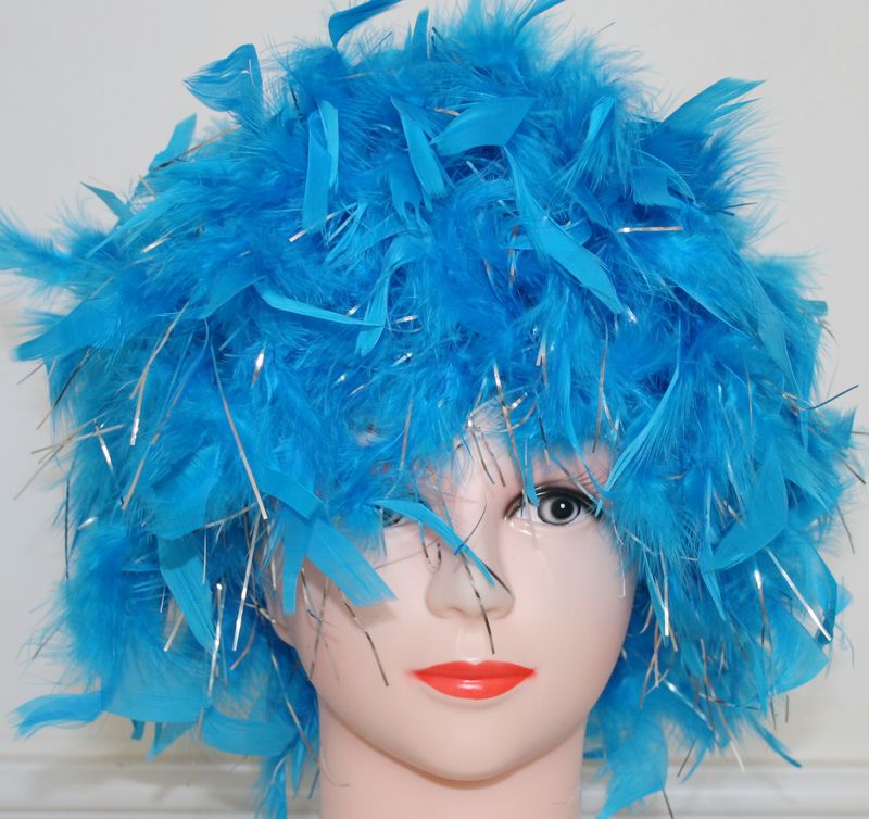 Handmade Chandelle Feather Wig – Turkey Flat Feather Costume Wig - 1 Piece