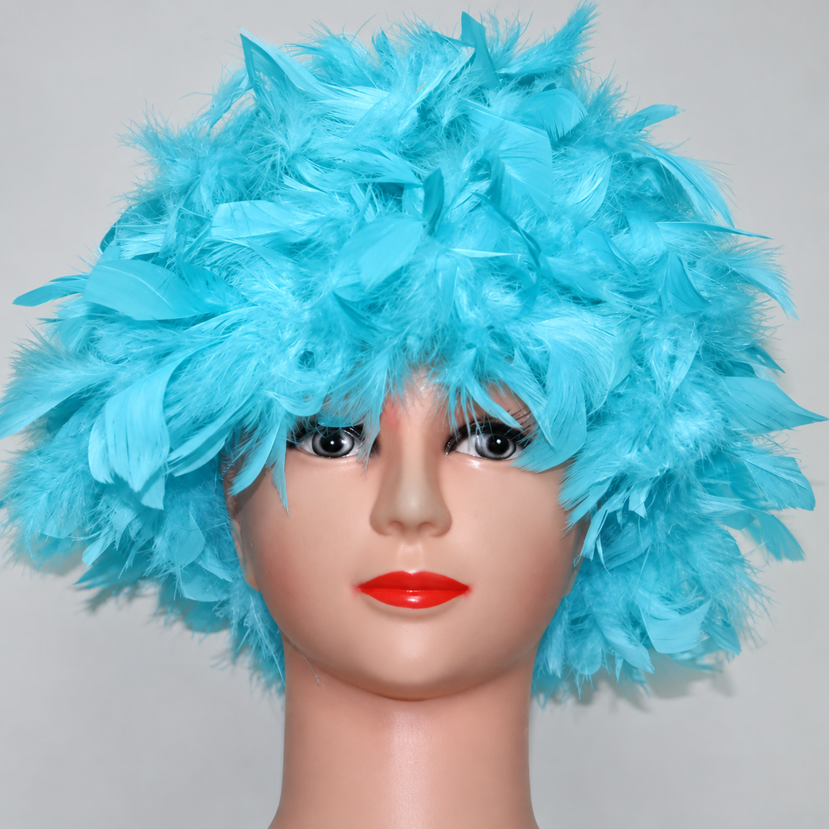 Handmade Chandelle Feather Wig – Turkey Flat Feather Costume Wig - 1 Piece