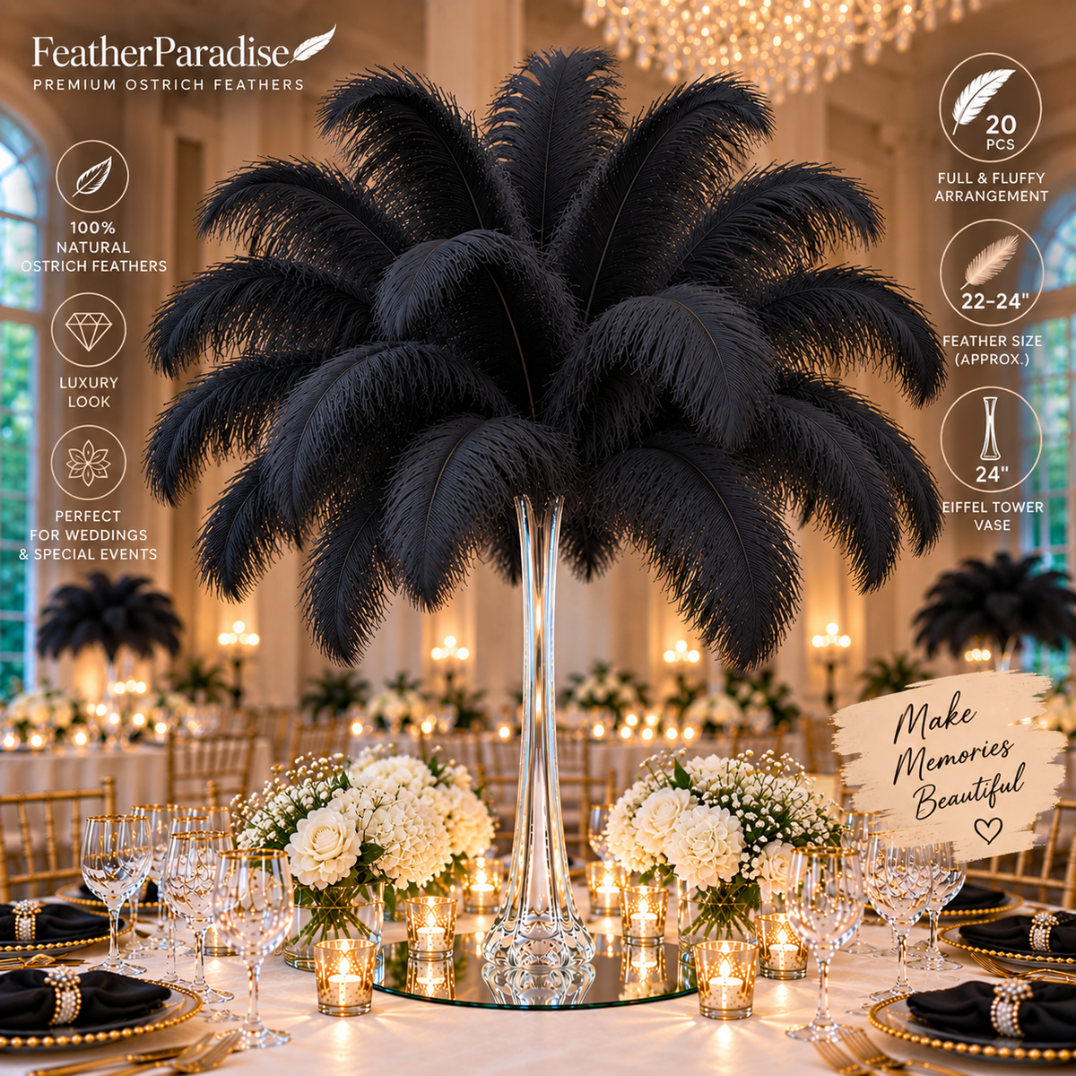 22-24 Inch Ostrich Feathers | 12 Pieces