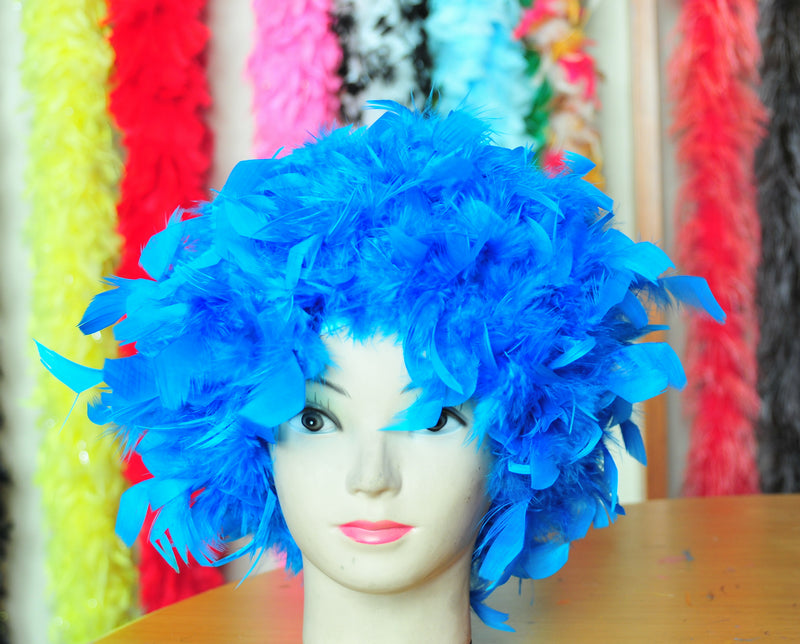 Handmade Chandelle Feather Wig – Turkey Flat Feather Costume Wig - 1 Piece