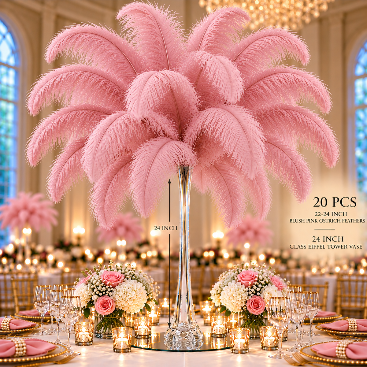 22-24 Inch Ostrich Feathers | 12 Pieces