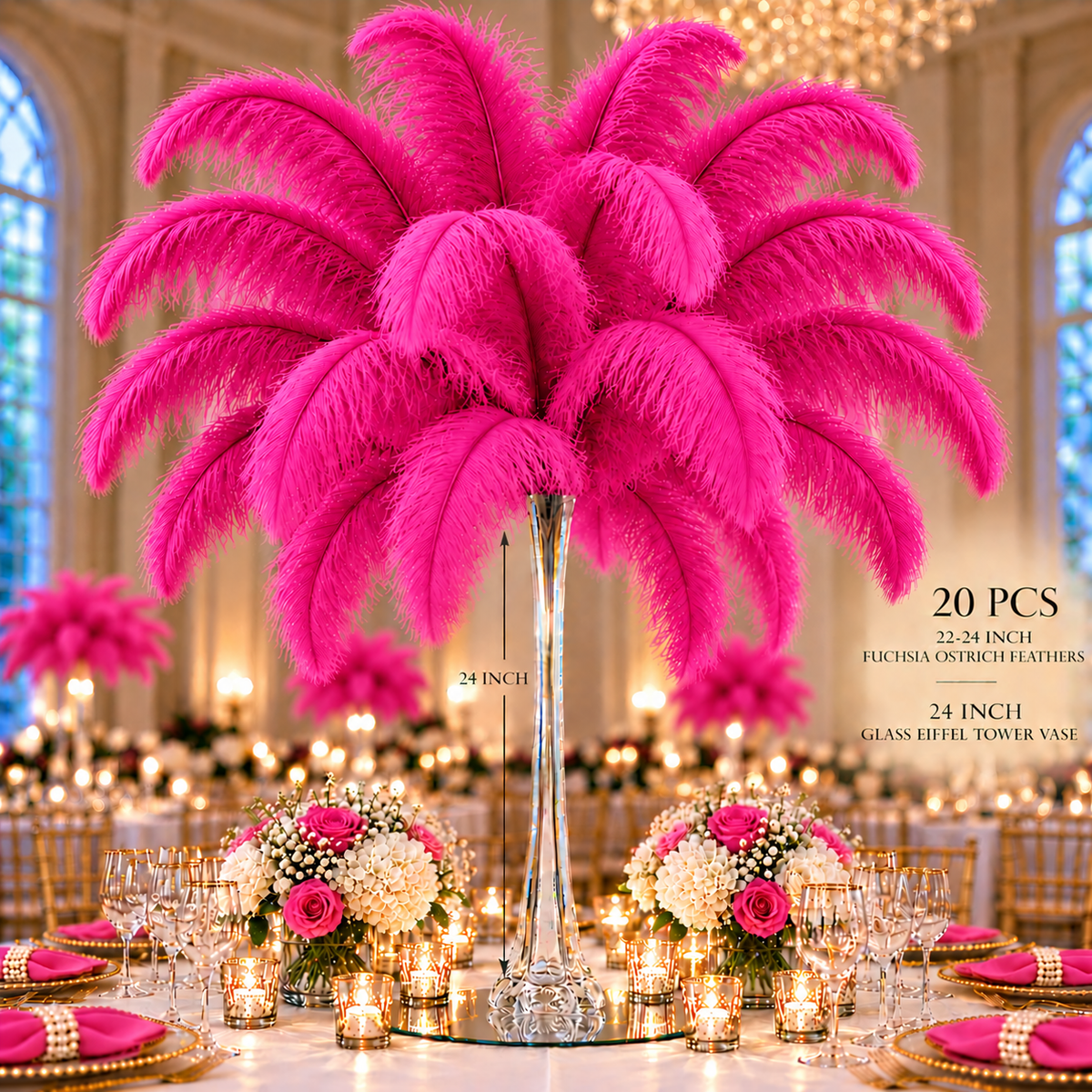 22-24 Inch Ostrich Feathers | 12 Pieces