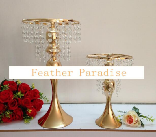Metal Centerpiece Stand for Cakes & Floral Decor with Crystal Garlands | 1 Piece FeatherParadise.com