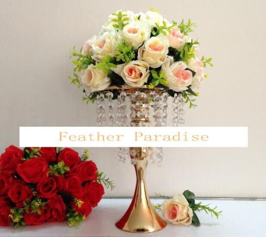 Metal Centerpiece Stand for Cakes & Floral Decor with Crystal Garlands | 1 Piece FeatherParadise.com