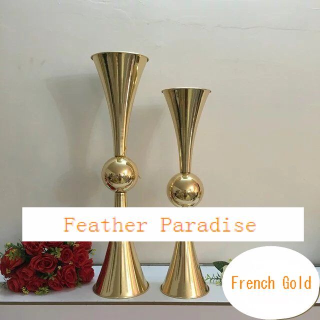 Metal Reversible Double Trumpet Vase – Gold | 6 Piece FeatherParadise.com
