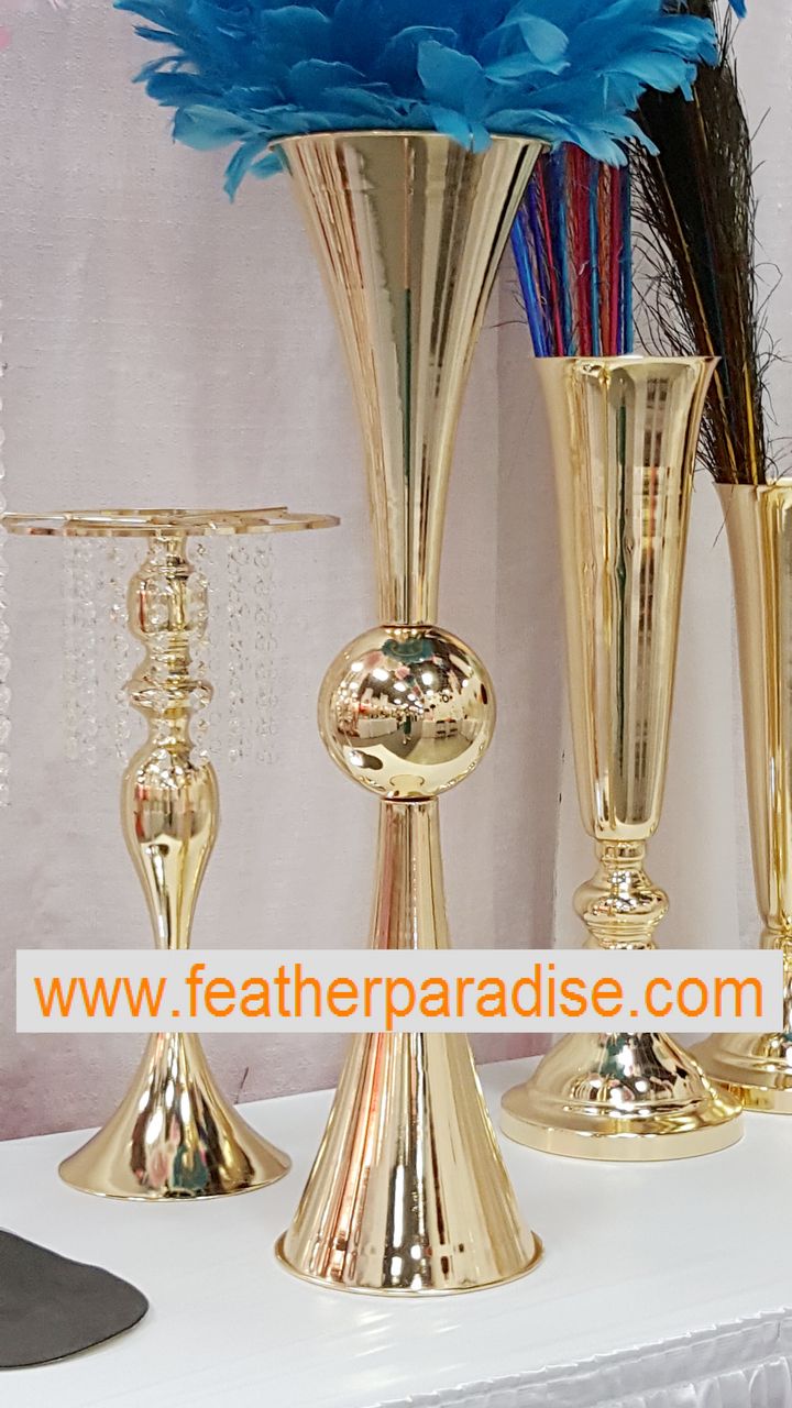 Metal Reversible Double Trumpet Vase – Gold | 6 Piece FeatherParadise.com