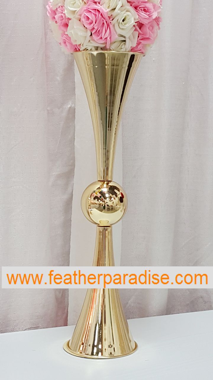 Metal Reversible Double Trumpet Vase – Gold | 6 Piece FeatherParadise.com