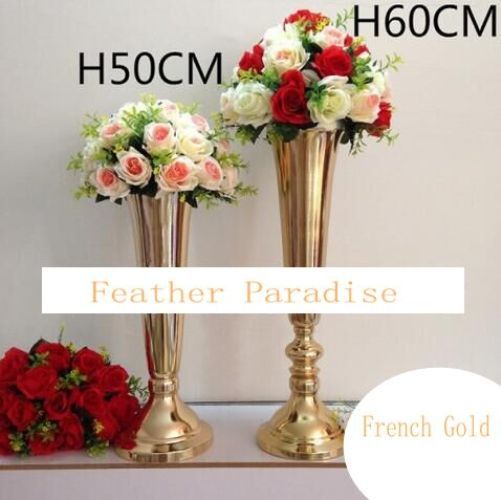 Gold Polished Metal Trumpet Vases for Wedding Centerpieces | 6 Pieces FeatherParadise.com