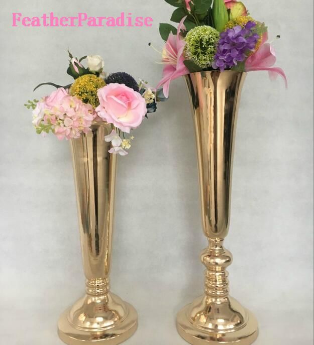 Gold Polished Metal Trumpet Vases for Wedding Centerpieces | 6 Pieces FeatherParadise.com