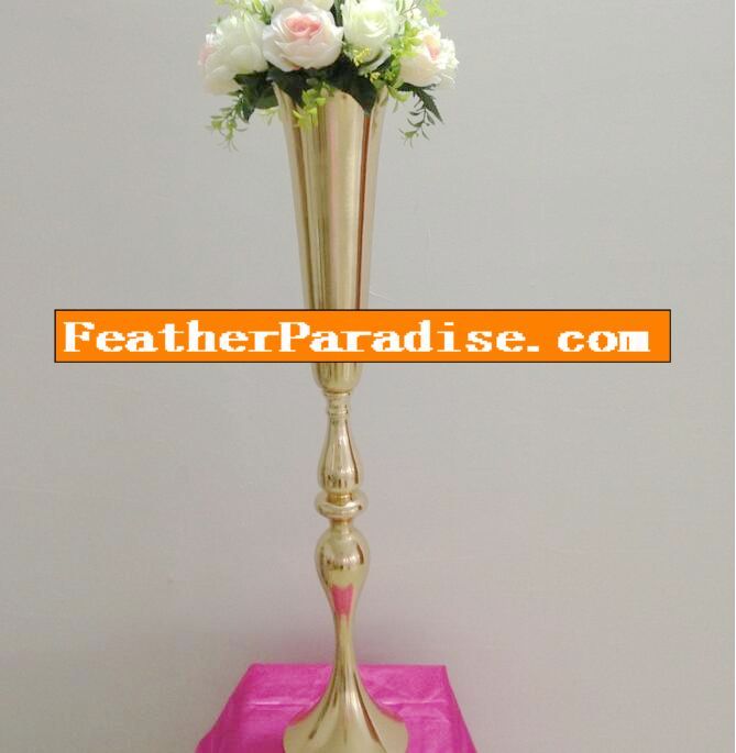 Gold Polished Metal Trumpet Vases for Wedding Centerpieces - 30 inch | 1 Piece FeatherParadise.com