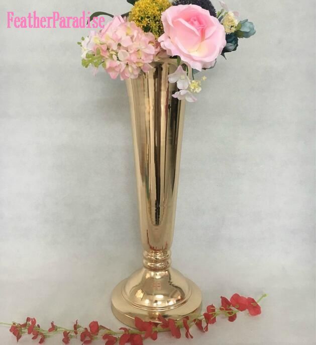 Gold Polished Metal Trumpet Vases for Wedding Centerpieces | 6 Pieces FeatherParadise.com