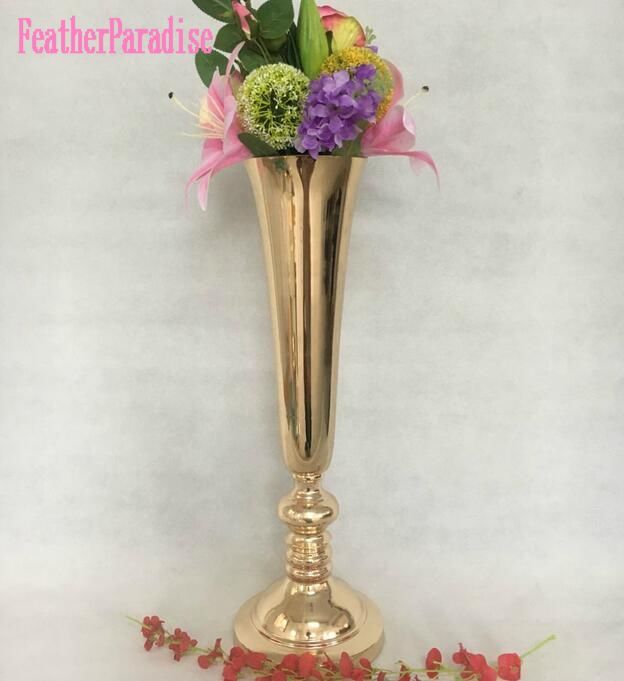 Gold Polished Metal Trumpet Vases for Wedding Centerpieces | 6 Pieces FeatherParadise.com