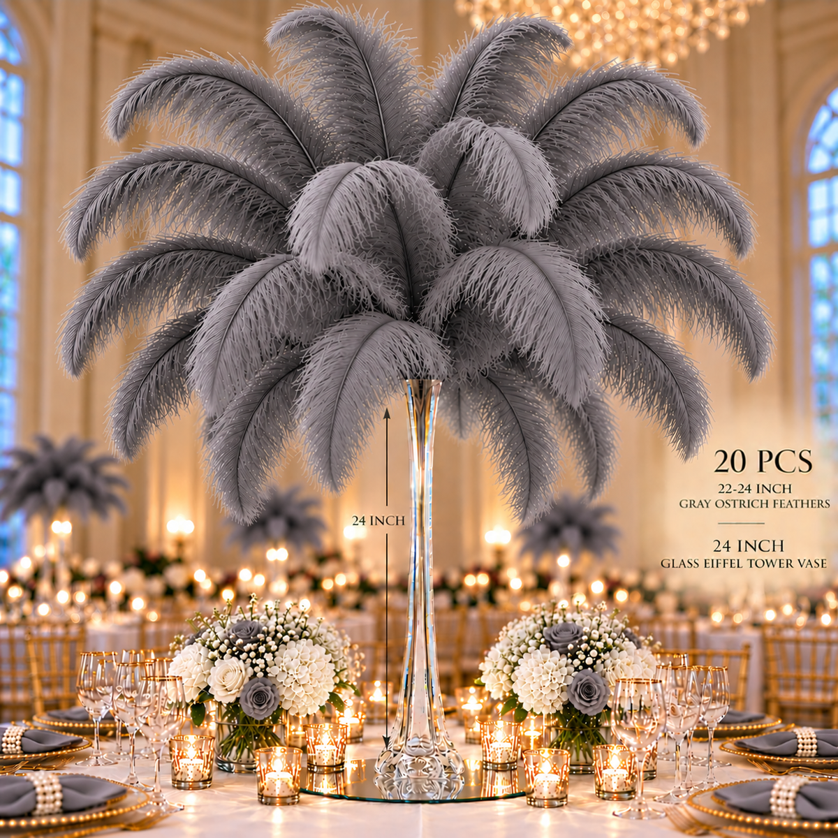 22-24 Inch Ostrich Feathers | 12 Pieces