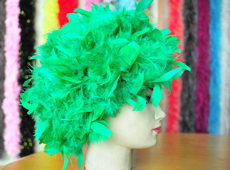 Handmade Chandelle Feather Wig – Turkey Flat Feather Costume Wig - 1 Piece FeatherParadise.com