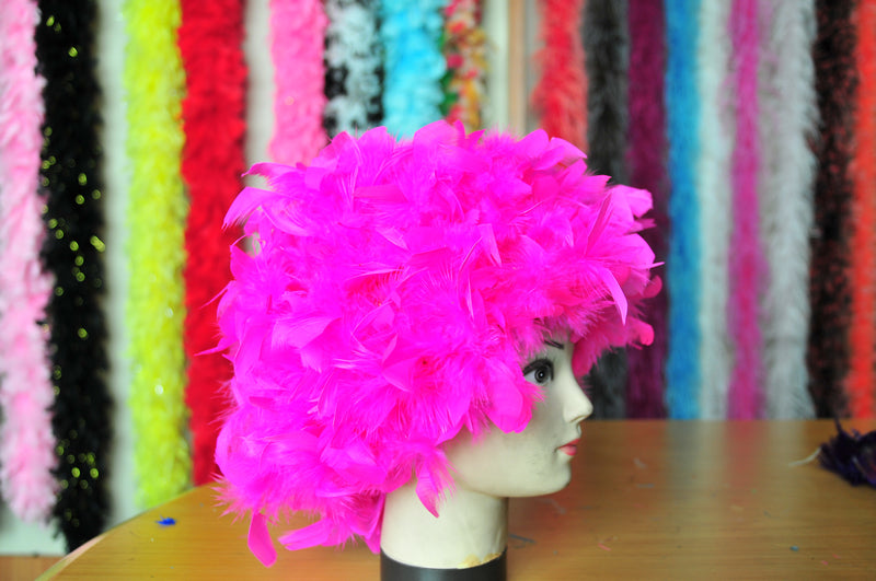 Handmade Chandelle Feather Wig – Turkey Flat Feather Costume Wig - 1 Piece FeatherParadise.com