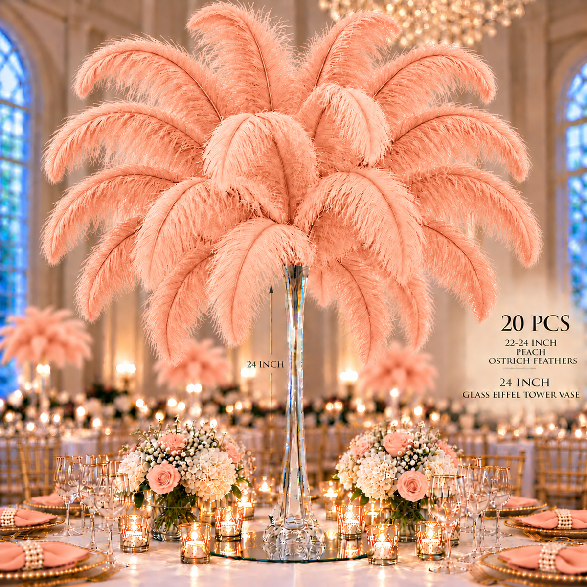22-24 Inch Ostrich Feathers | 12 Pieces