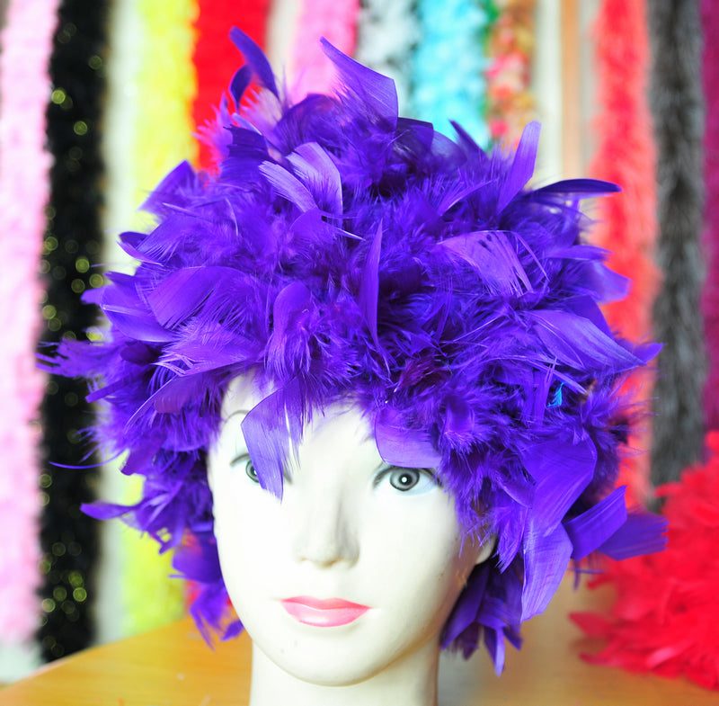 Handmade Chandelle Feather Wig – Turkey Flat Feather Costume Wig - 1 Piece