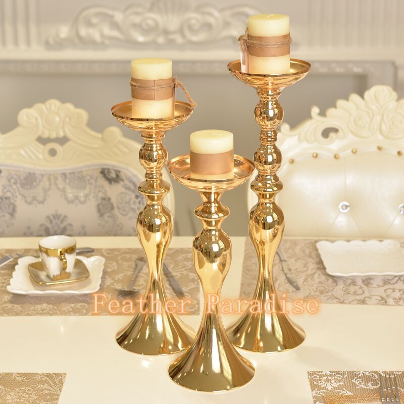 Gold Reversible Wedding Floral Stand & Candle Holder Centerpiece | 6 Pieces FeatherParadise.com