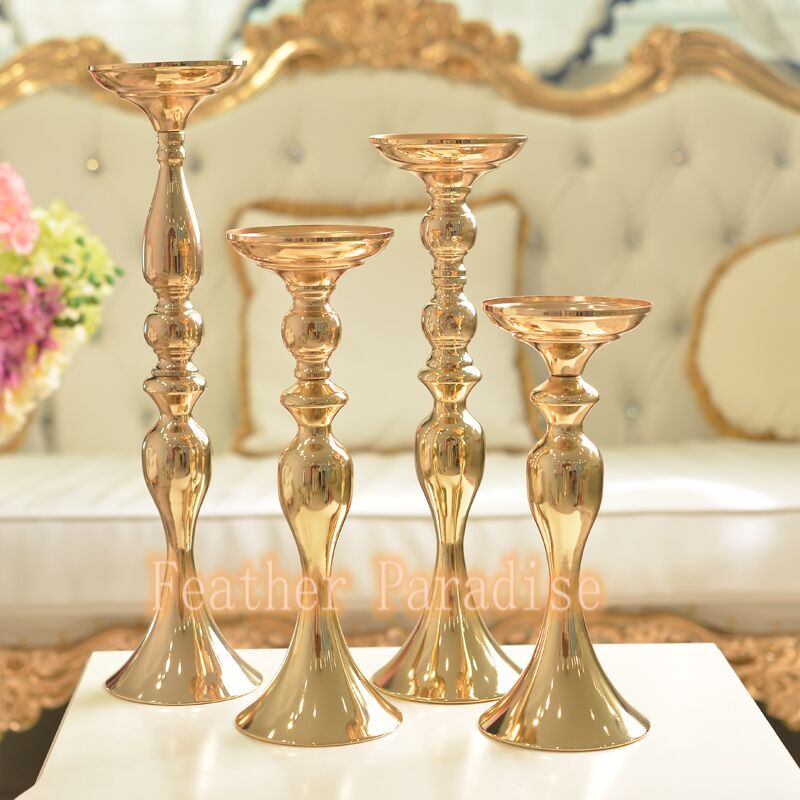 Gold Reversible Wedding Floral Stand & Candle Holder Centerpiece | 6 Pieces FeatherParadise.com