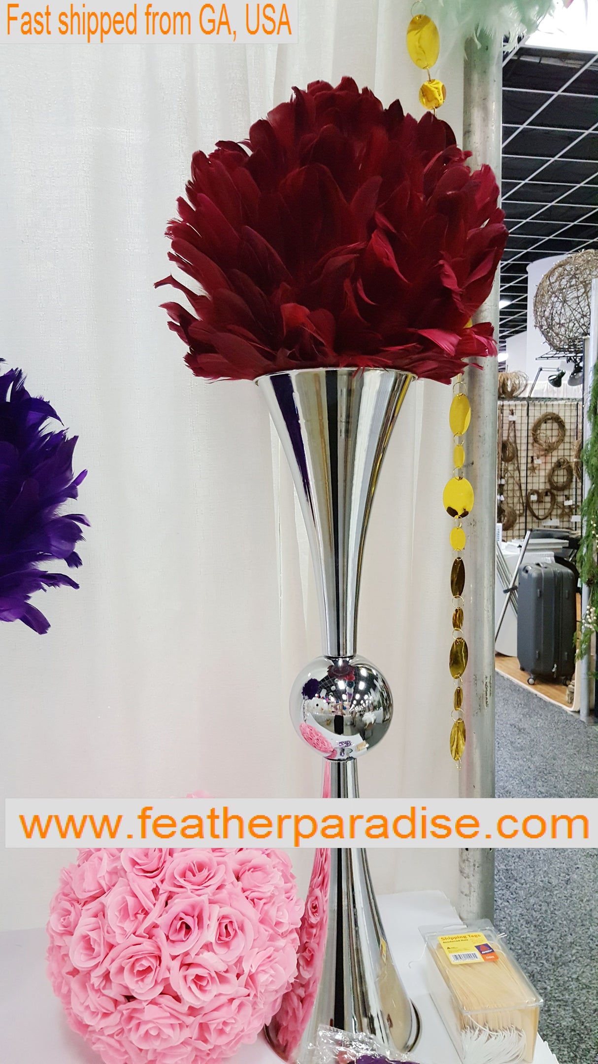 Metal Reversible Double Trumpet Vase – Silver | 6 Pieces FeatherParadise.com