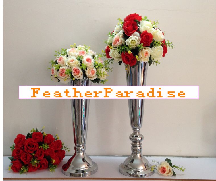 Silver Polished Metal Trumpet Vases for Wedding Centerpieces | 6 Pieces FeatherParadise.com
