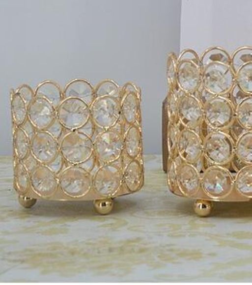 Small Crystal Cylinder Candle Holders – Tea Light Decor | 2 Pieces FeatherParadise.com