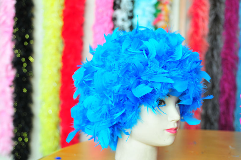 Handmade Chandelle Feather Wig – Turkey Flat Feather Costume Wig - 1 Piece