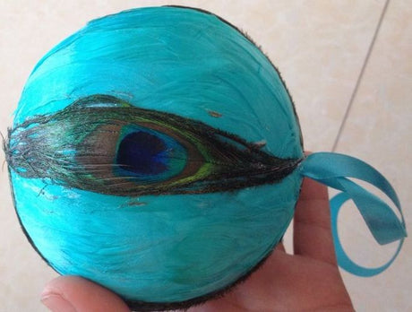 6 Inch Peacock Feather Ball Ornament | 1 Piece FeatherParadise.com