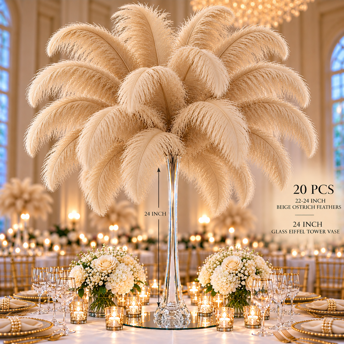 22-24 Inch Ostrich Feathers | 12 Pieces
