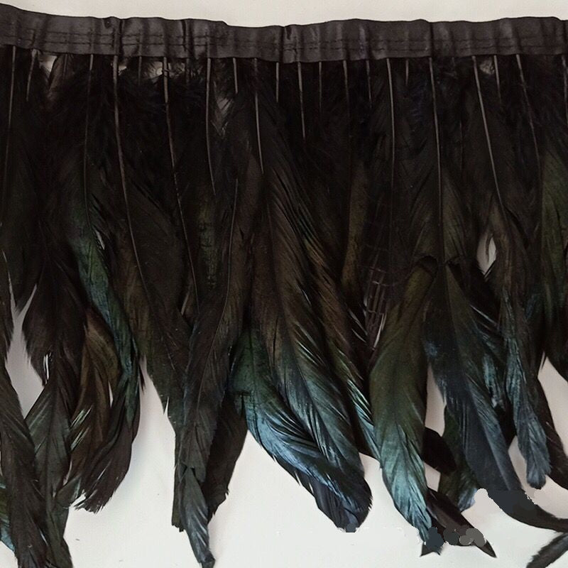 Bleach and Dyed Coque Tail Feather Fringe with 10–12 Inch Feathers | 2 Yards