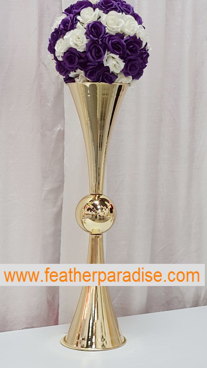 Metal Reversible Double Trumpet Vase – Gold | 6 Piece FeatherParadise.com