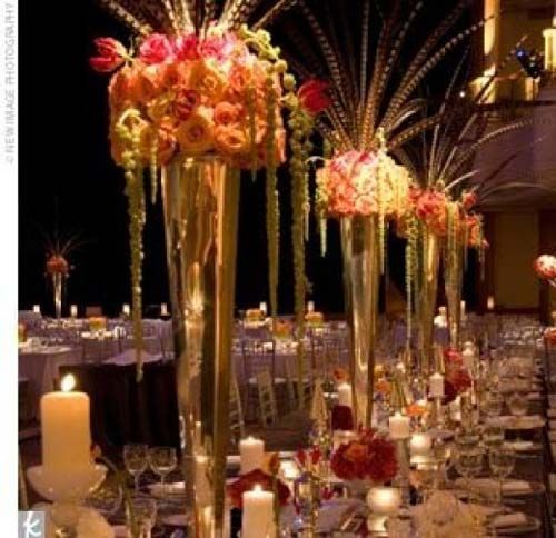 Gold Polished Metal Trumpet Vases for Wedding Centerpieces | 6 Pieces FeatherParadise.com