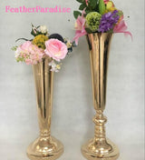 Gold Polished Metal Trumpet Vases for Wedding Centerpieces | 6 Pieces FeatherParadise.com