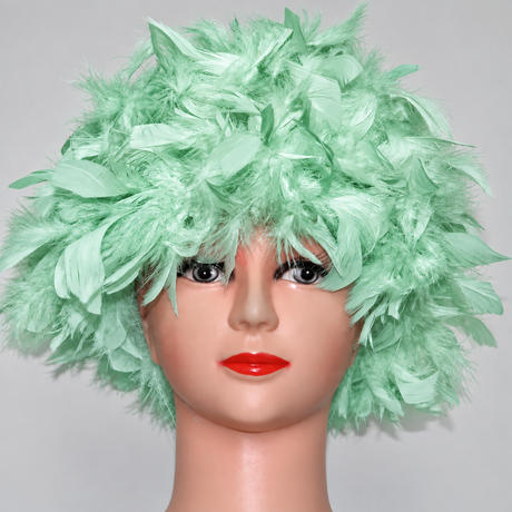 Handmade Chandelle Feather Wig – Turkey Flat Feather Costume Wig - 1 Piece