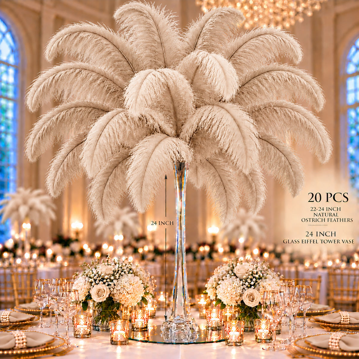 22-24 Inch Ostrich Feathers | 12 Pieces