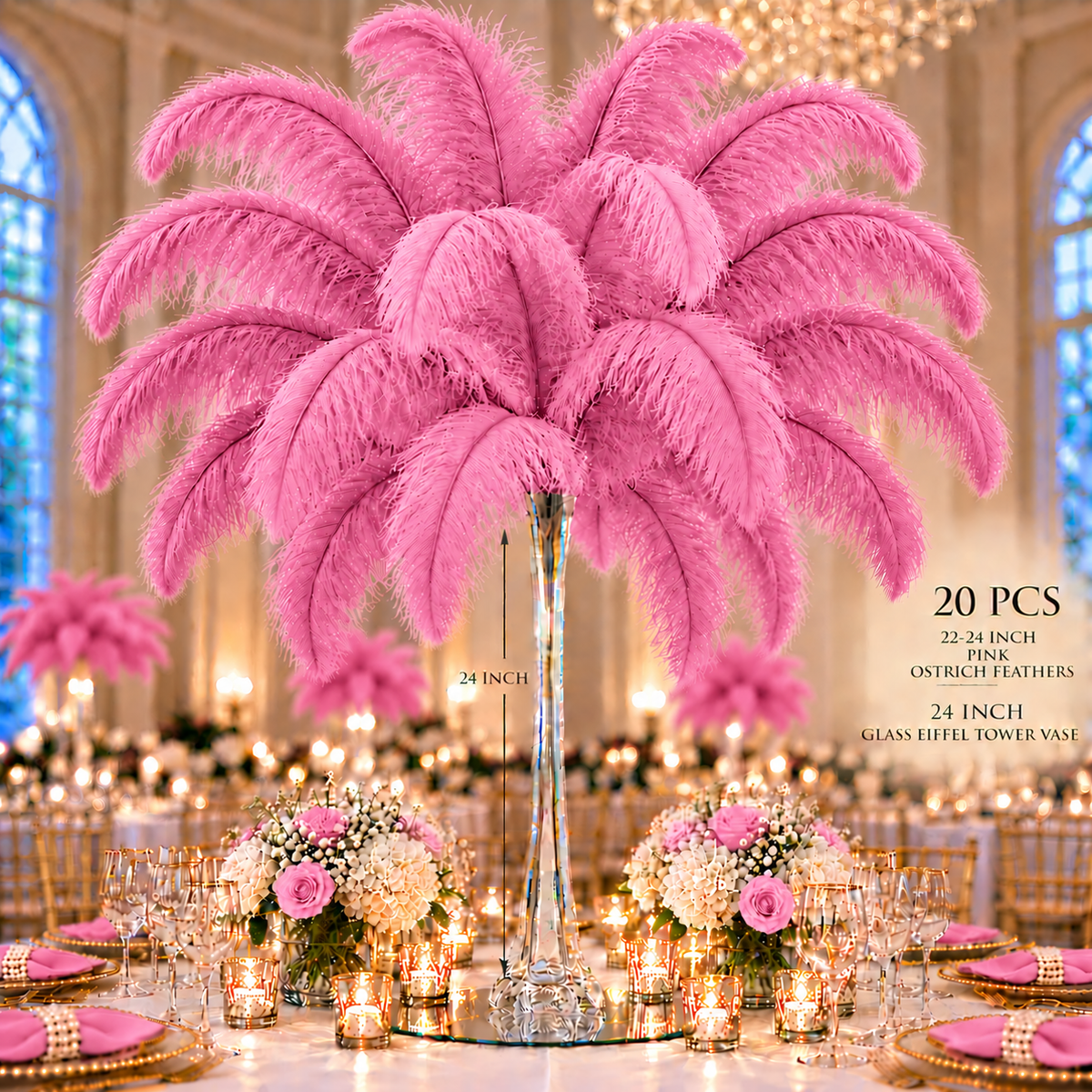 22-24 Inch Ostrich Feathers | 12 Pieces