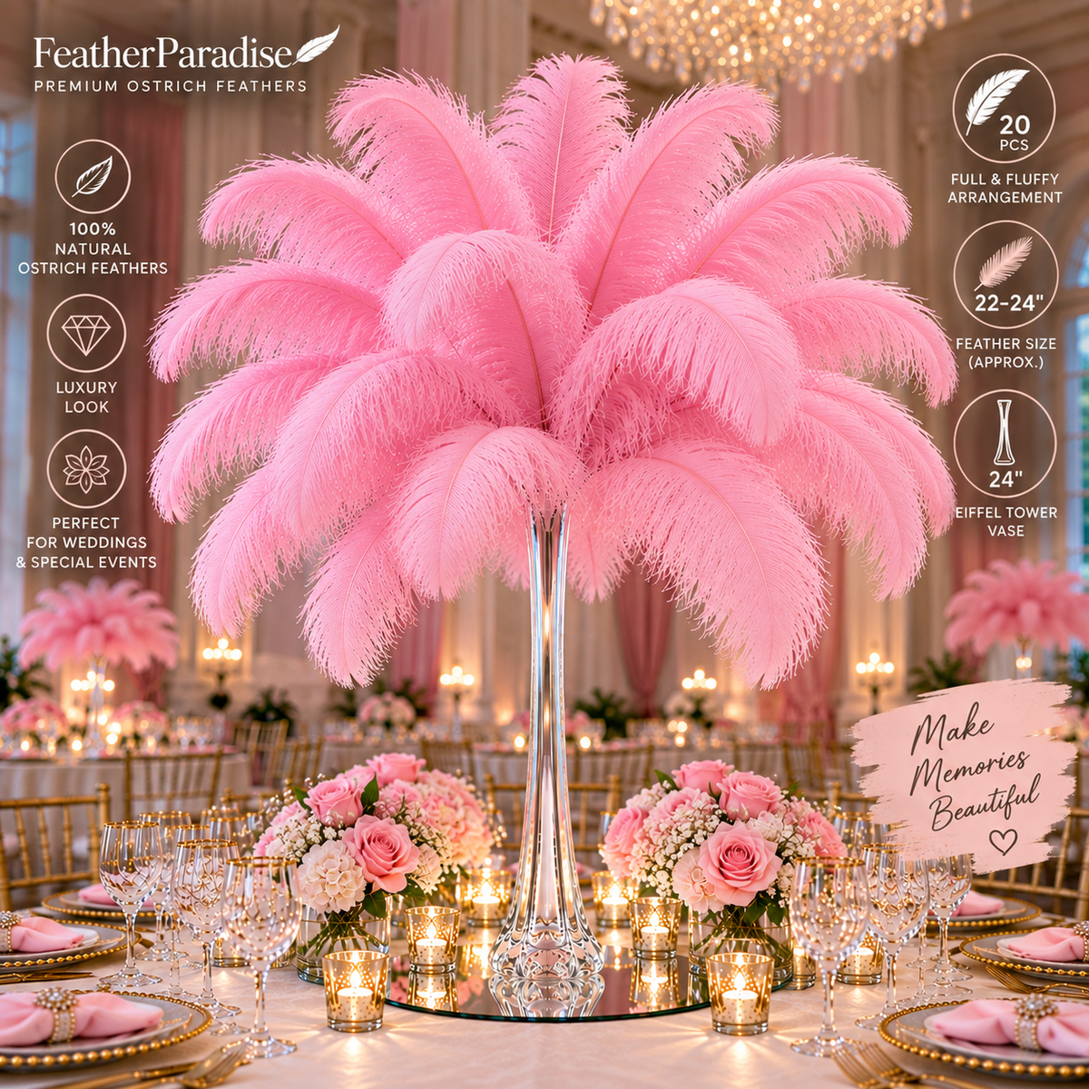 22-24 Inch Ostrich Feathers | 12 Pieces