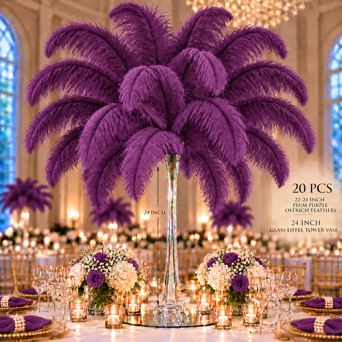 22-24 Inch Ostrich Feathers | 12 Pieces