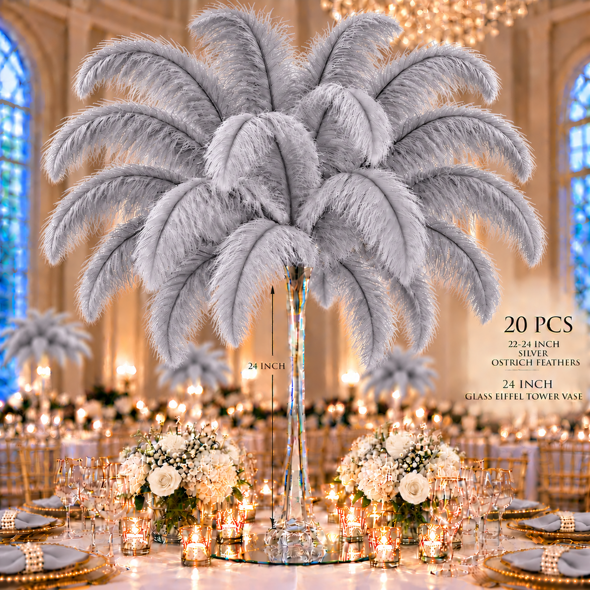 22-24 Inch Ostrich Feathers | 12 Pieces